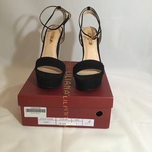 Black suede sandal w/ clear heel